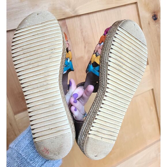 Lomeli Brown Leather Embroidered Mary Jane Sandals US 7 Sunflower Boho Bohemian - Picture 8 of 8